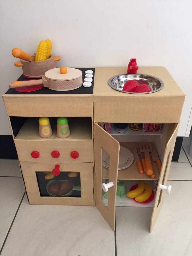 Adorable DIY Cardboard Play Kitchen Set