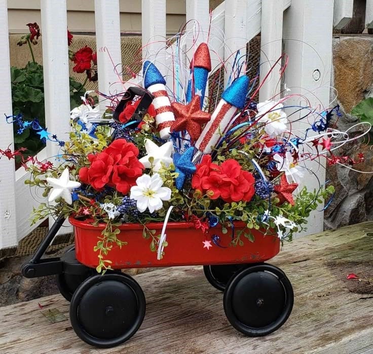 4th of July Mini Wagon Flower Display