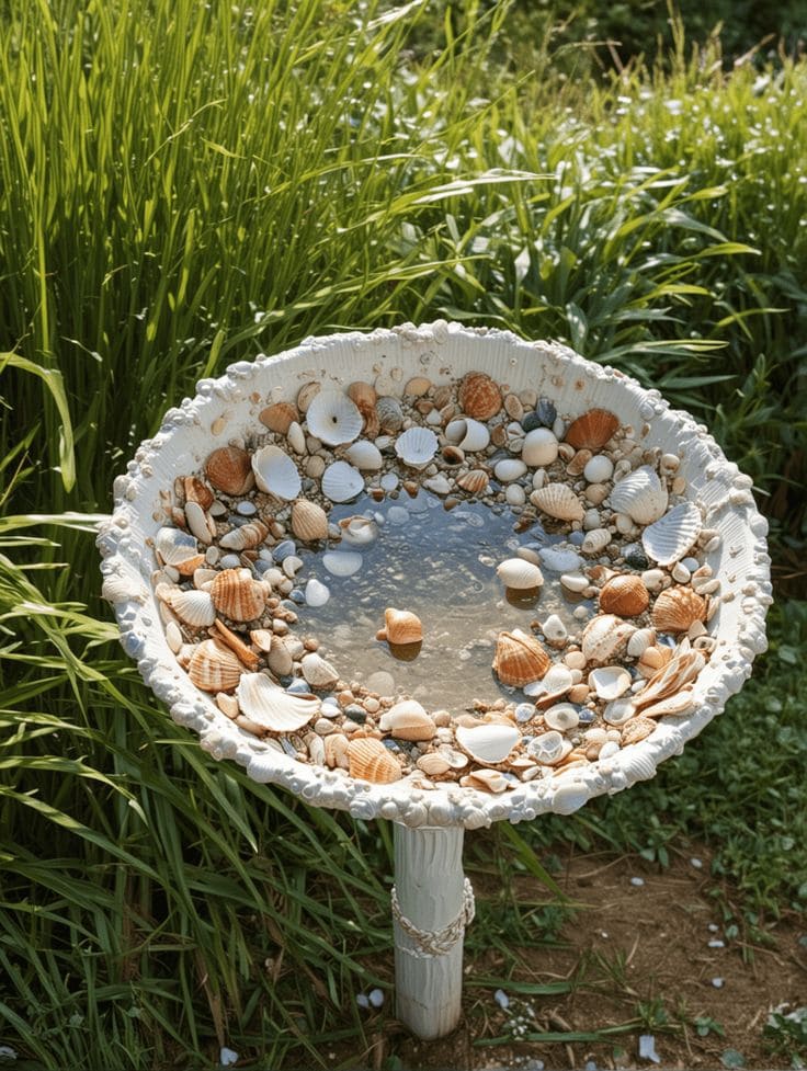 Seashell Garden Birdbath