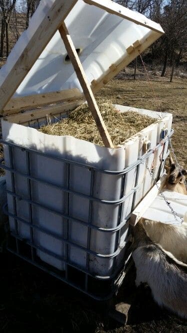 Covered IBC Tote Hay Feeder