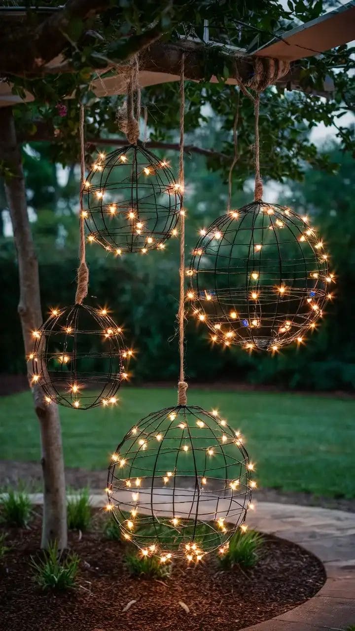 Glowing Hanging Orb Wire Light Spheres