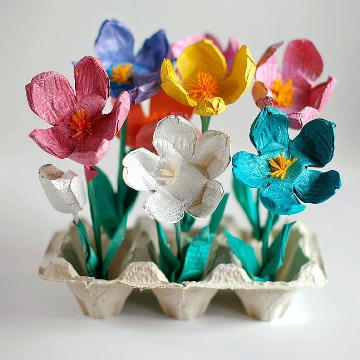 Egg Carton Spring Flower Bouquet