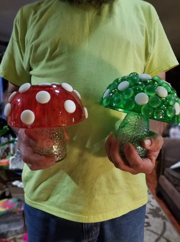 Shimmering Glass Mushroom Pair
