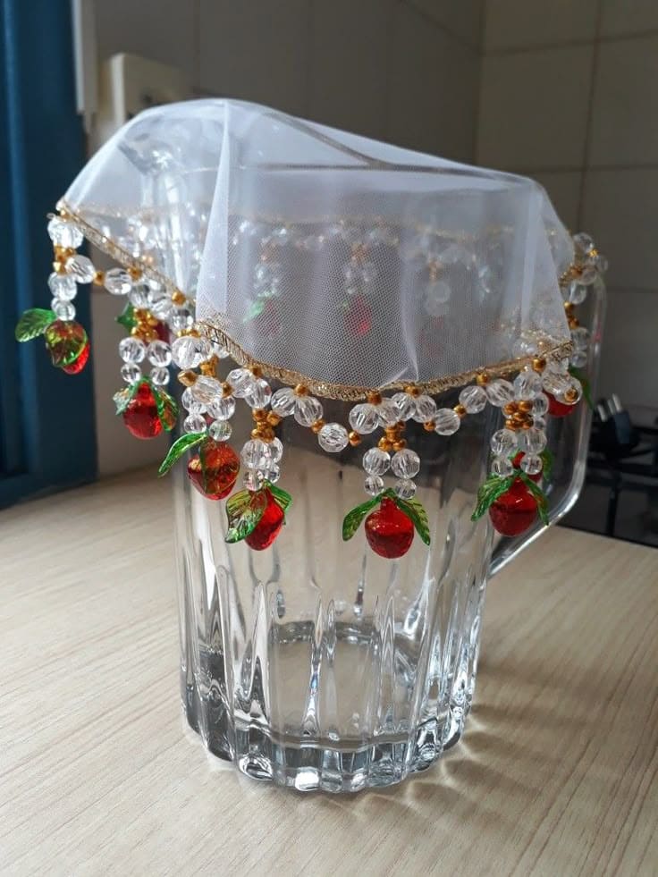 Elegant Beaded Food Cover with Charm