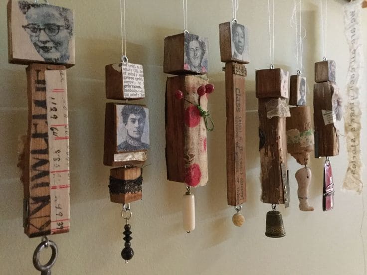 Rustic Wood Block Mixed Media Dolls