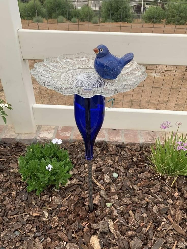 Elegant Glass Bottle Birdbath