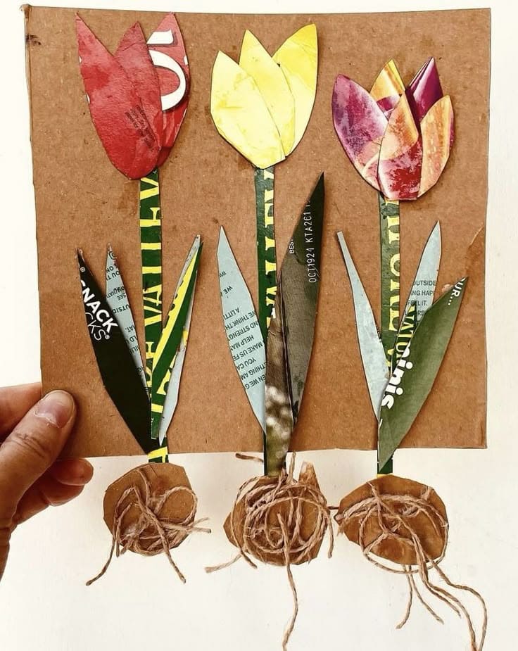 Upcycled Tulip Collage With Recycled Packaging
