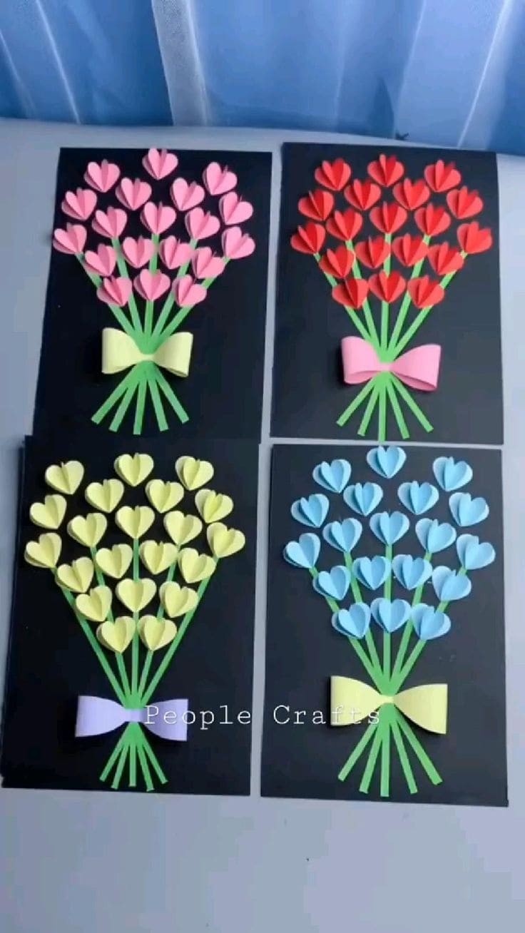 Charming 3D Heart Bouquet Card for Mom