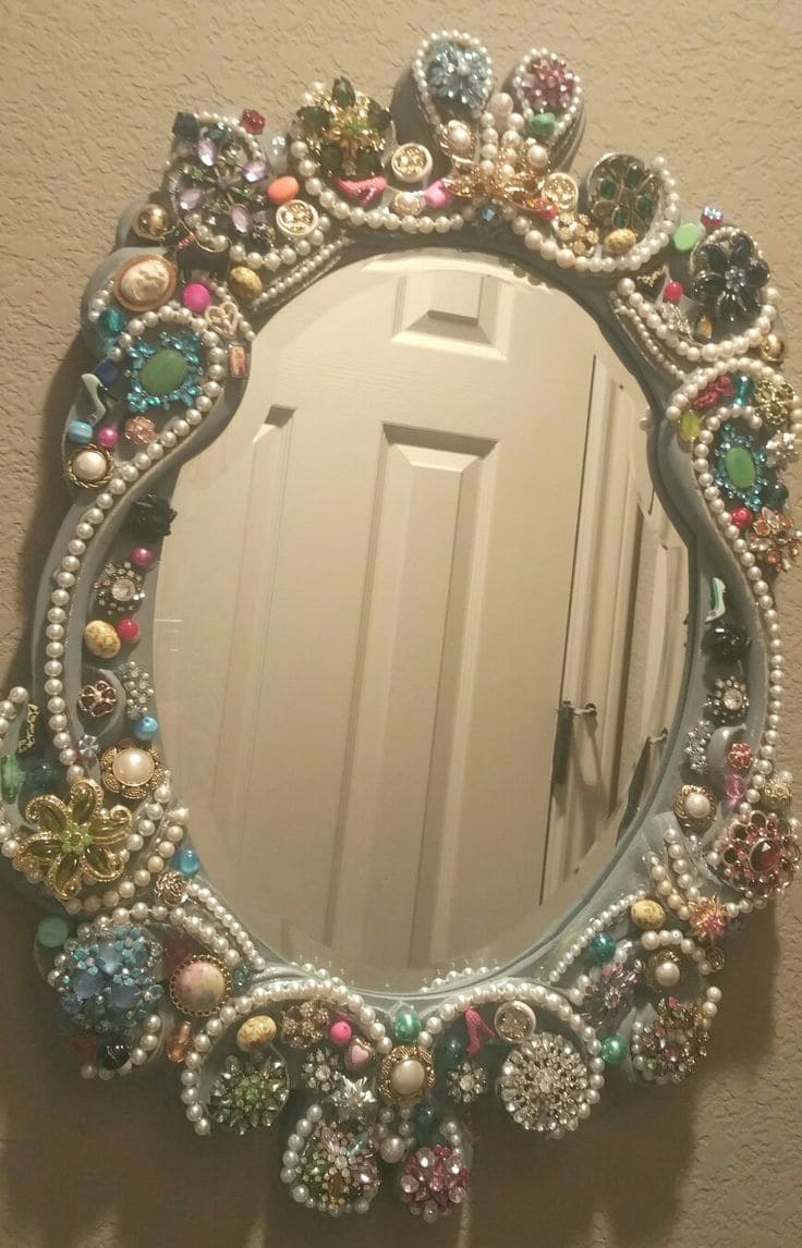 Glamorous Mirror Frame with Vintage Jewelry