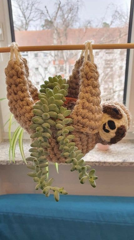 Crochet Sloth Planter Holder