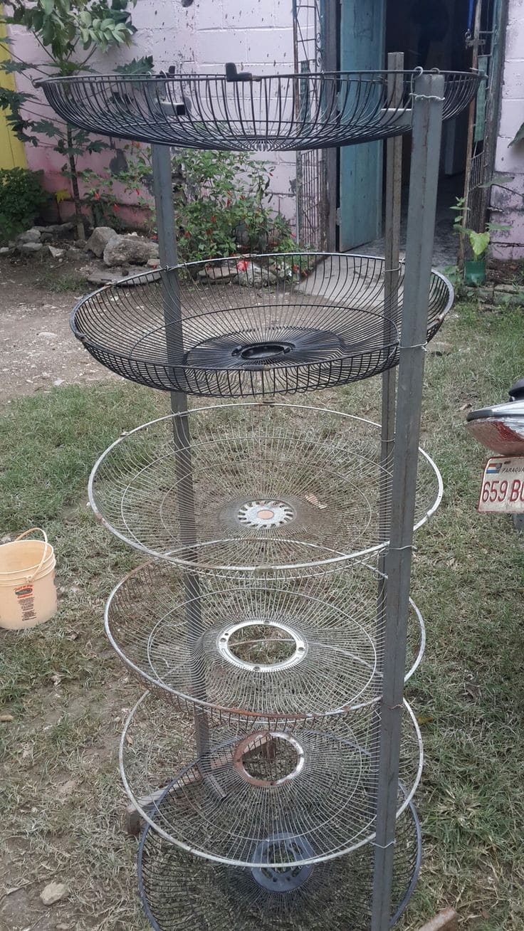 Repurposed Fan Grill Tiered Drying Stand