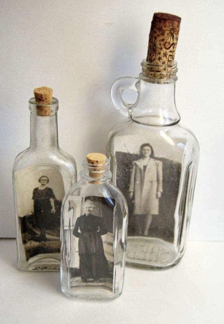 Vintage Photo Memory Bottles with Corks