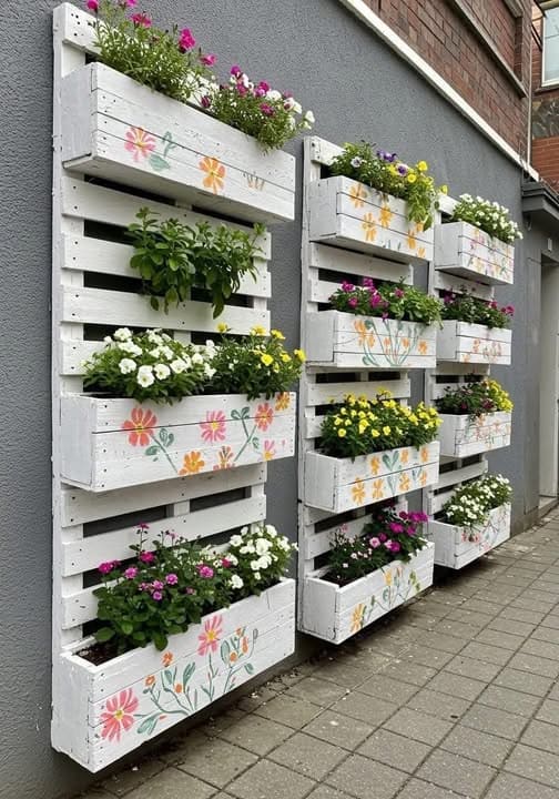 Charming Hand-Painted Vertical Pallet Planters
