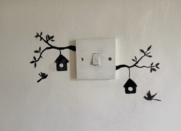 Charming Birdhouse and Branch Switchboard Art