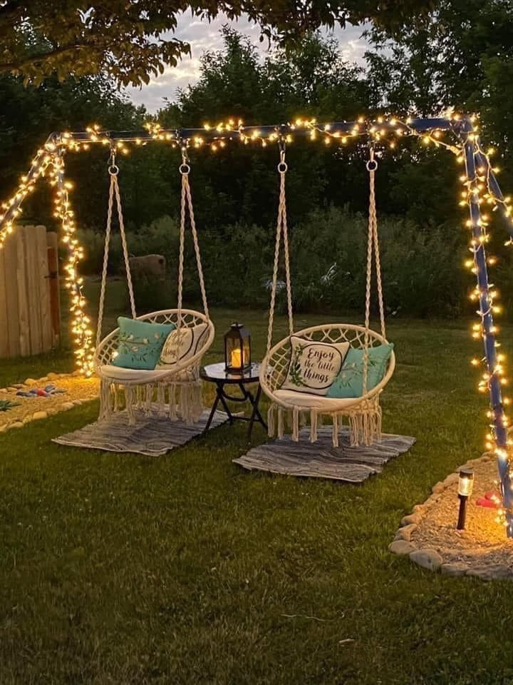 Enchanting Swing Haven with Twinkling Lights
