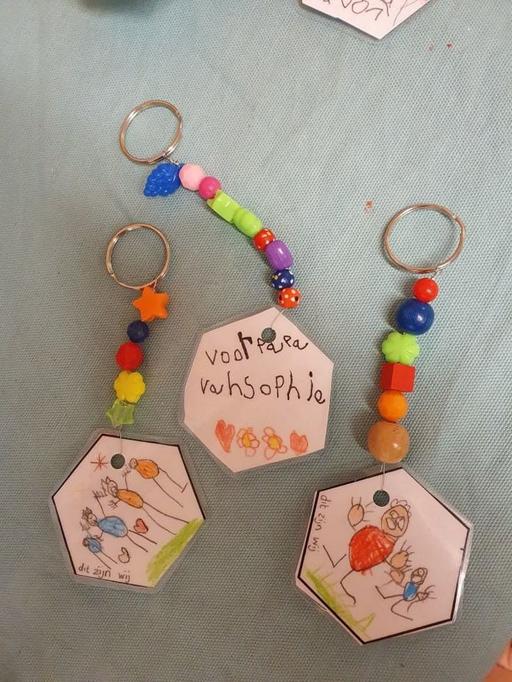 Charming Beaded Keychains with Kids Drawings
