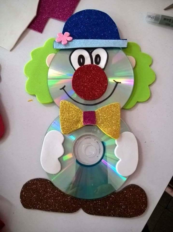 Cheerful Clown Made from Recycled CDs