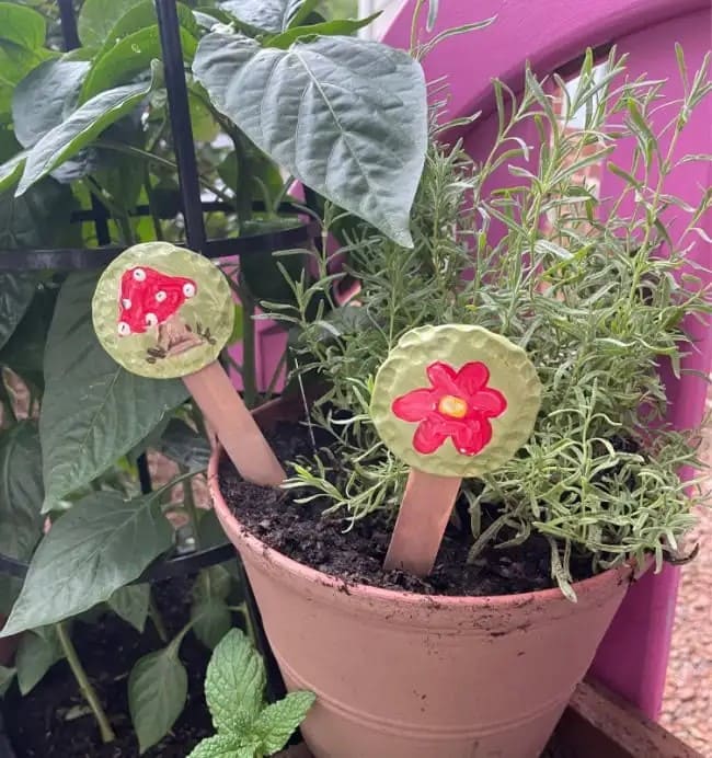 Painted Bottle Cap Garden Stakes