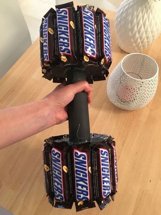DIY Snickers Dumbbell Gift for Dad