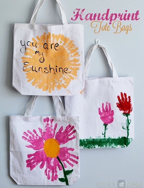 Adorable Handprint Flower Tote Bags for Mom