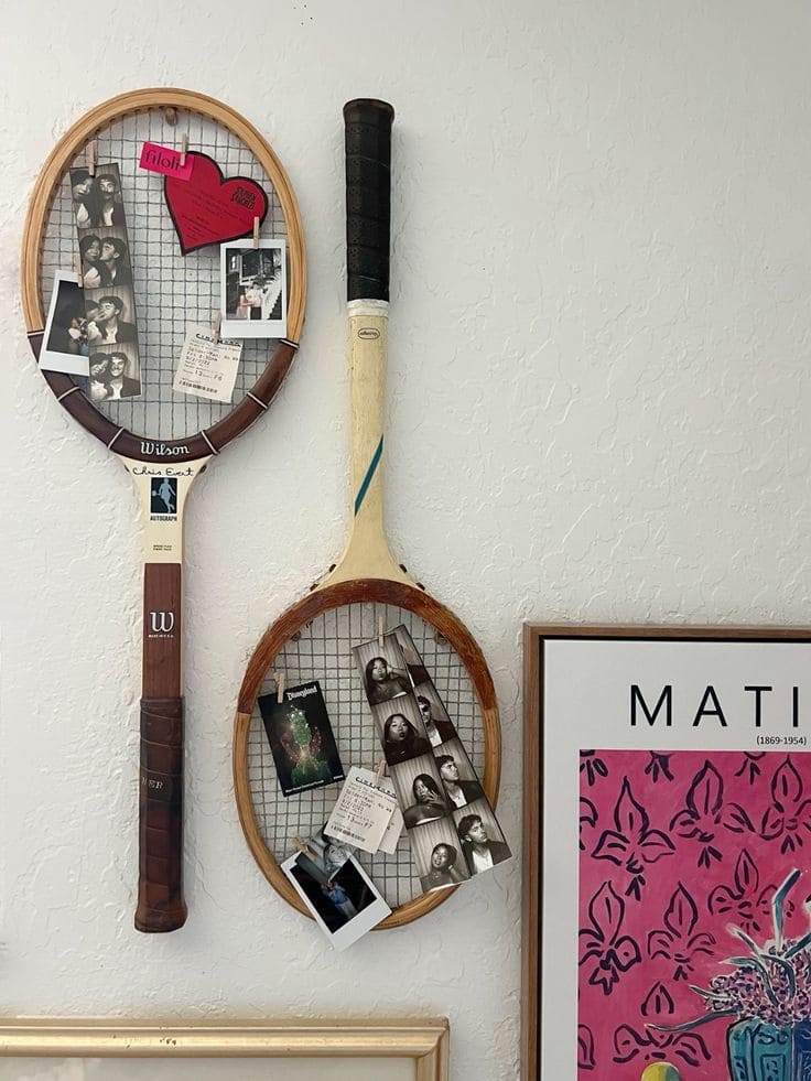 Charming Vintage Tennis Racket Photo Display
