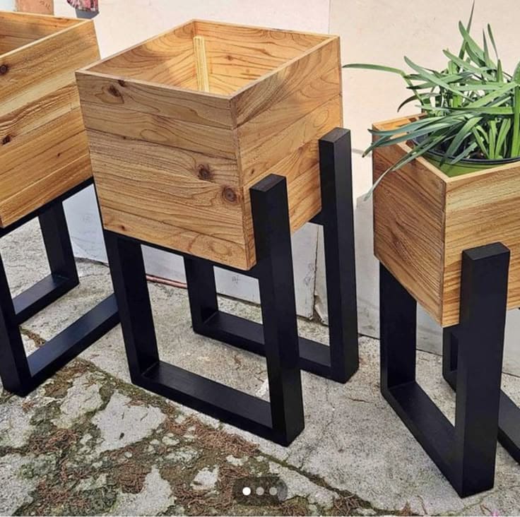 Modern Rustic Wooden Planters with Bold Stands