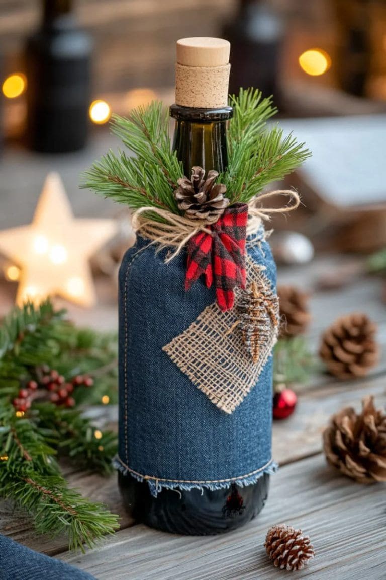 Upcycled Denim Bottle Gift Wrap
