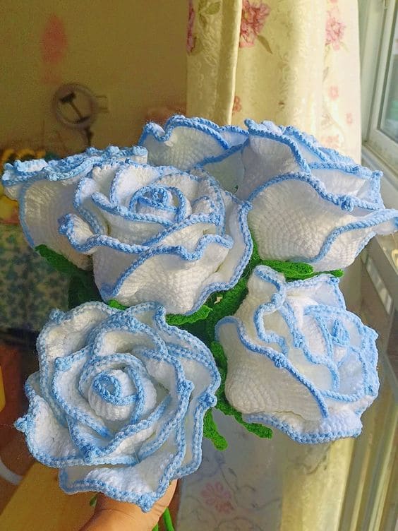 Crochet Blue-Edged Roses