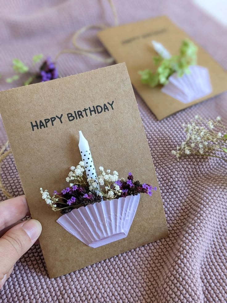 Rustic Floral Cupcake Birthday Card DIY