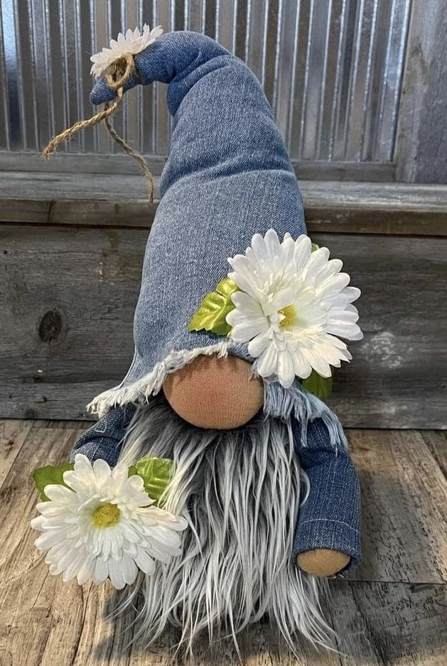 Denim Christmas Gnome with Daisy Accents