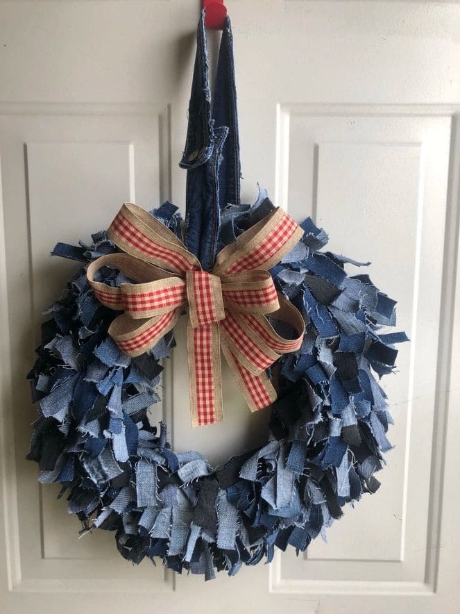 Rustic Denim Scrap Christmas Wreath