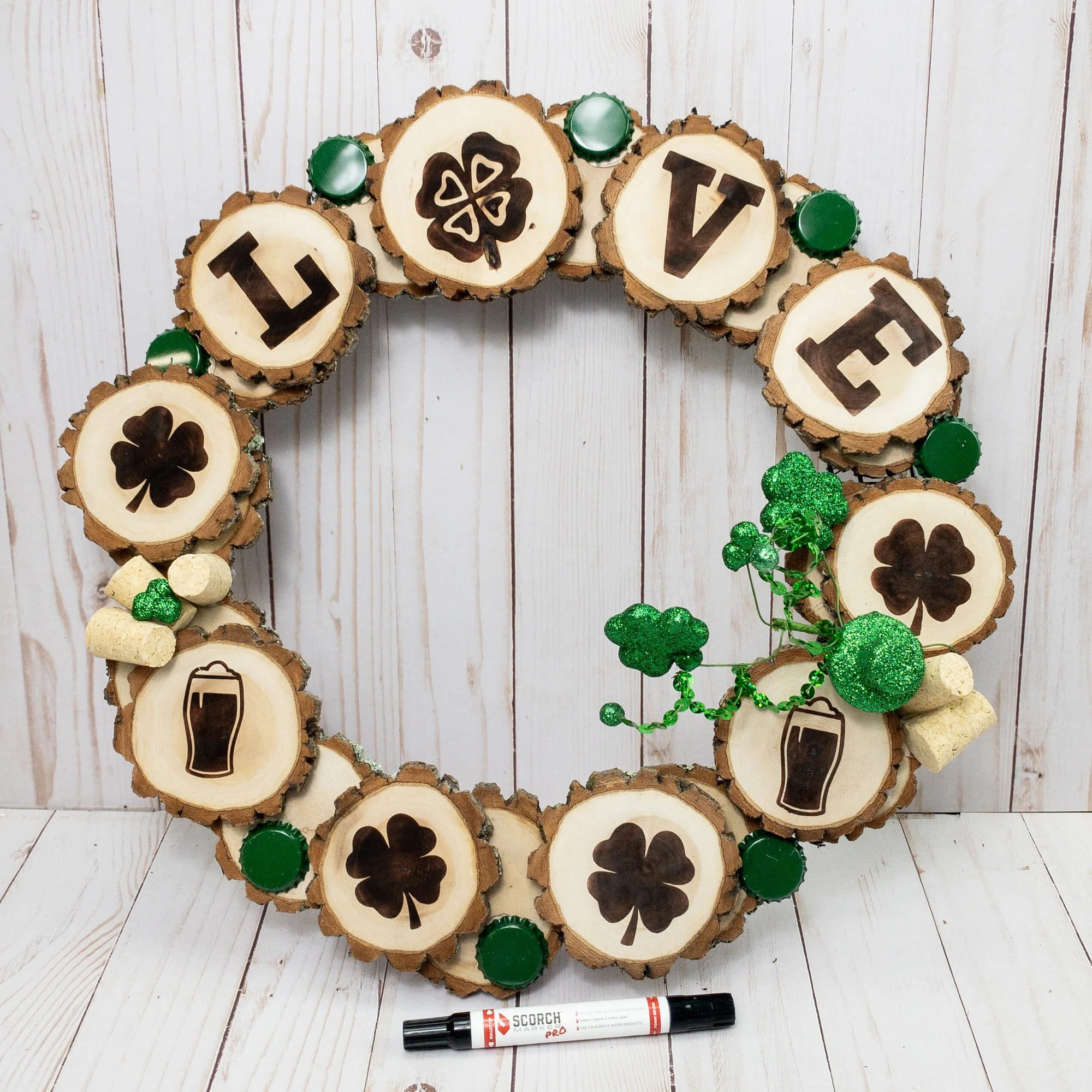 Rustic St. Patricks Day Wood Slice Wreath