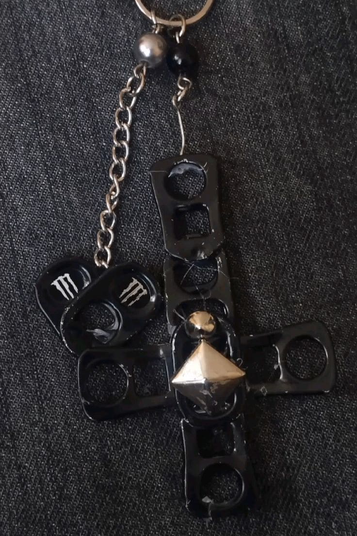 Soda Tab Gothic Cross Keychain