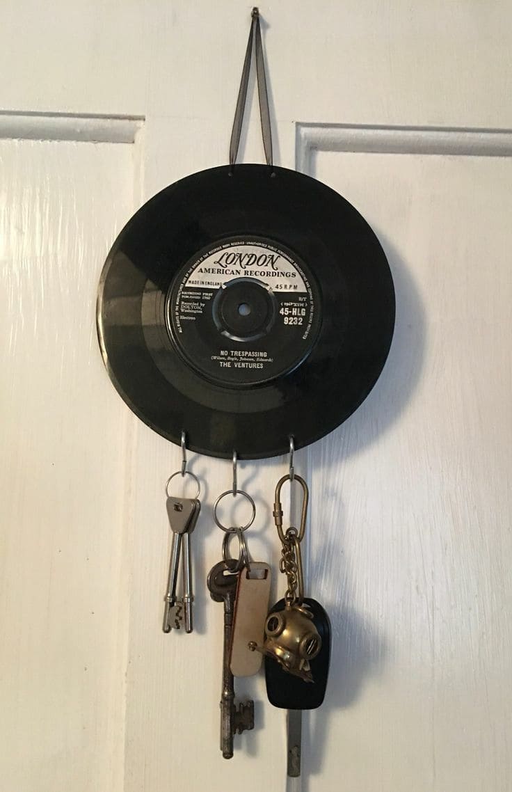 Vintage Vinyl Key Holder with Hooks