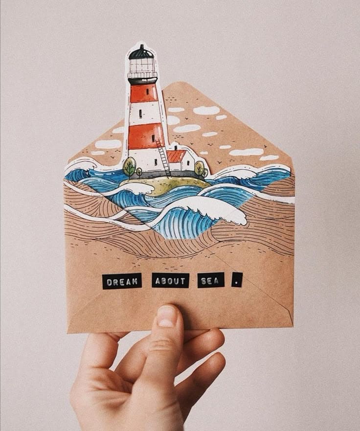 Dreamy Lighthouse Envelope Art