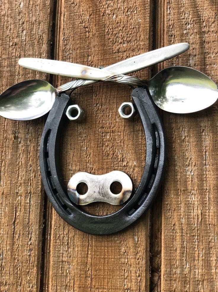Upcycled Horseshoe Cow Face Wall Art