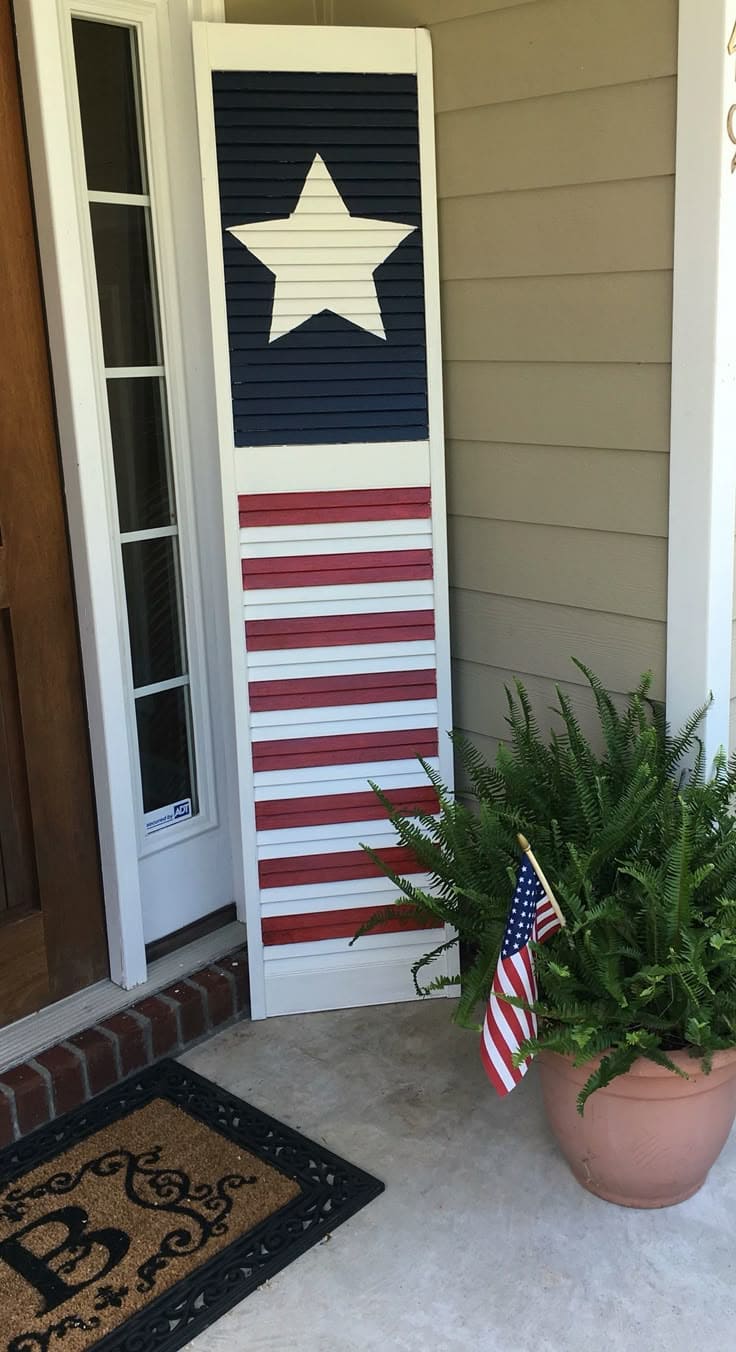Repurposed Shutter Flag Porch Statement