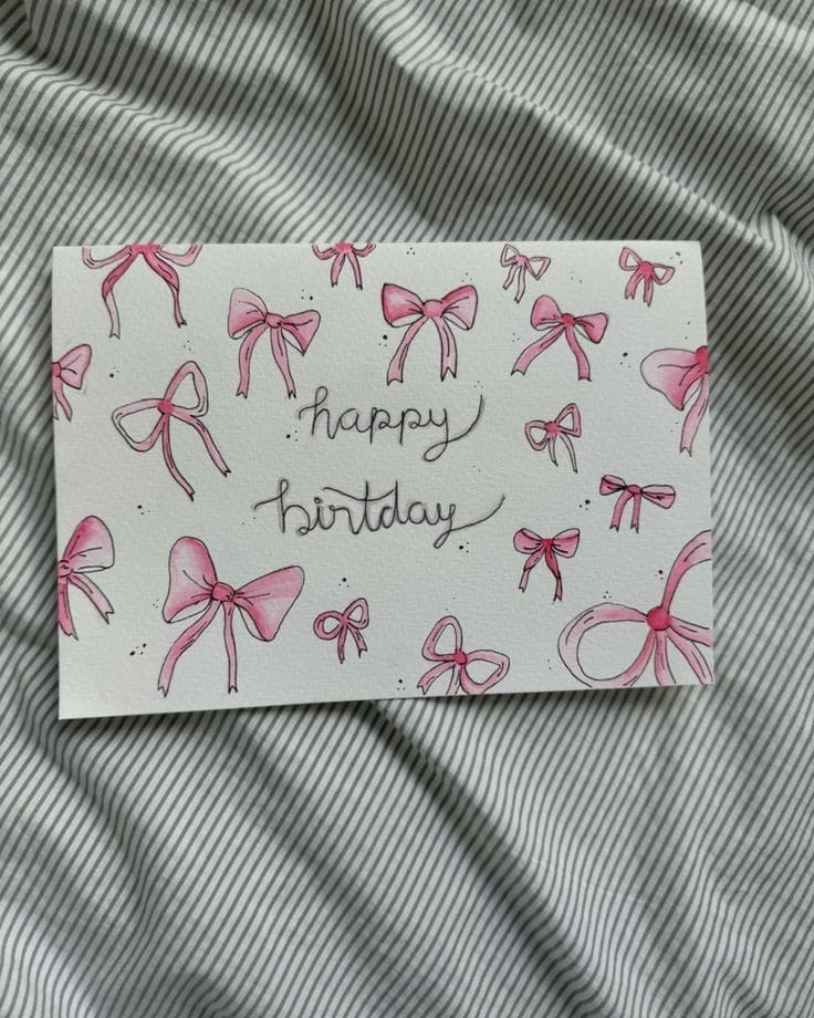 Charming Hand-Drawn Bow Birthday Card DIY
