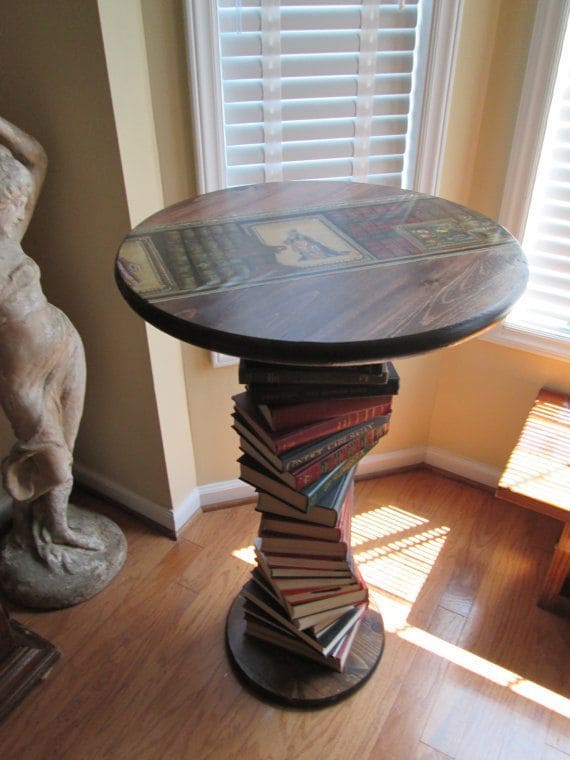 Whimsical Stacked Book Table with Artistic Flair