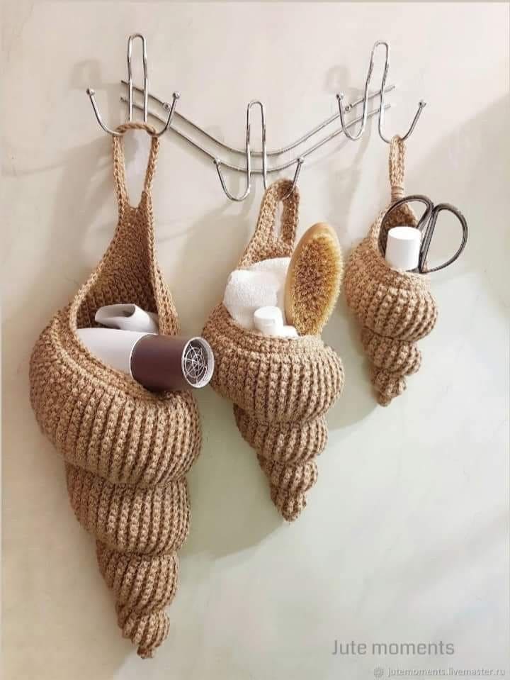 Crochet Seashell Wall Baskets