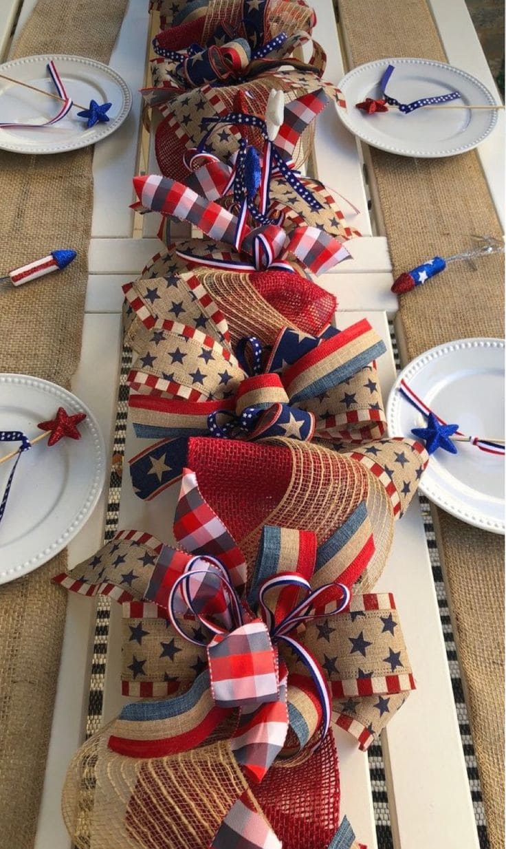 Stars and Stripes Burlap Bow Table Runner