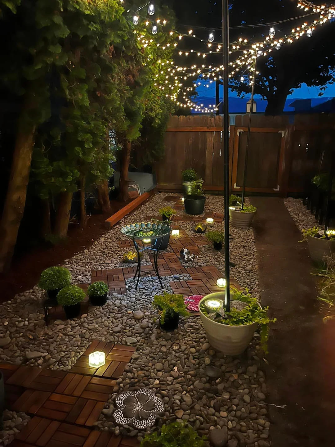 String-Lit Garden Oasis with Hanging Lights