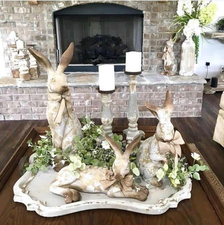 Vintage Elegance Rustic Bunny Centerpiece
