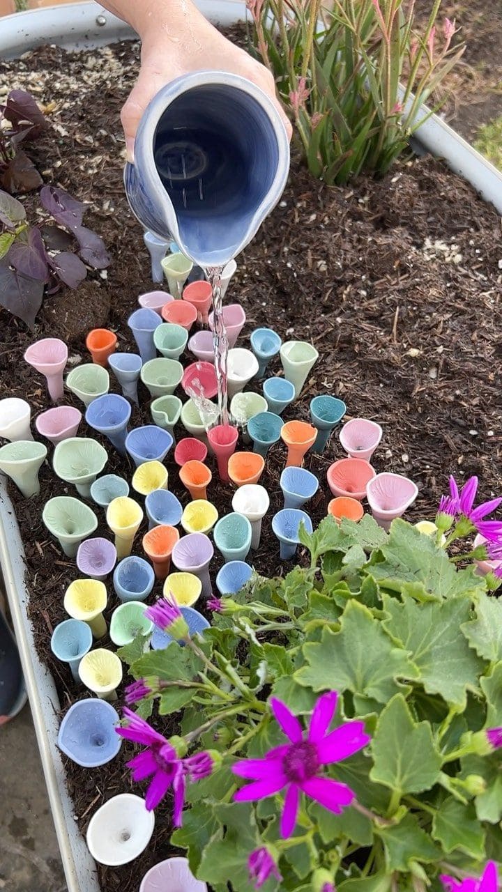 Tiny Ceramic Cone Birdbath Garden