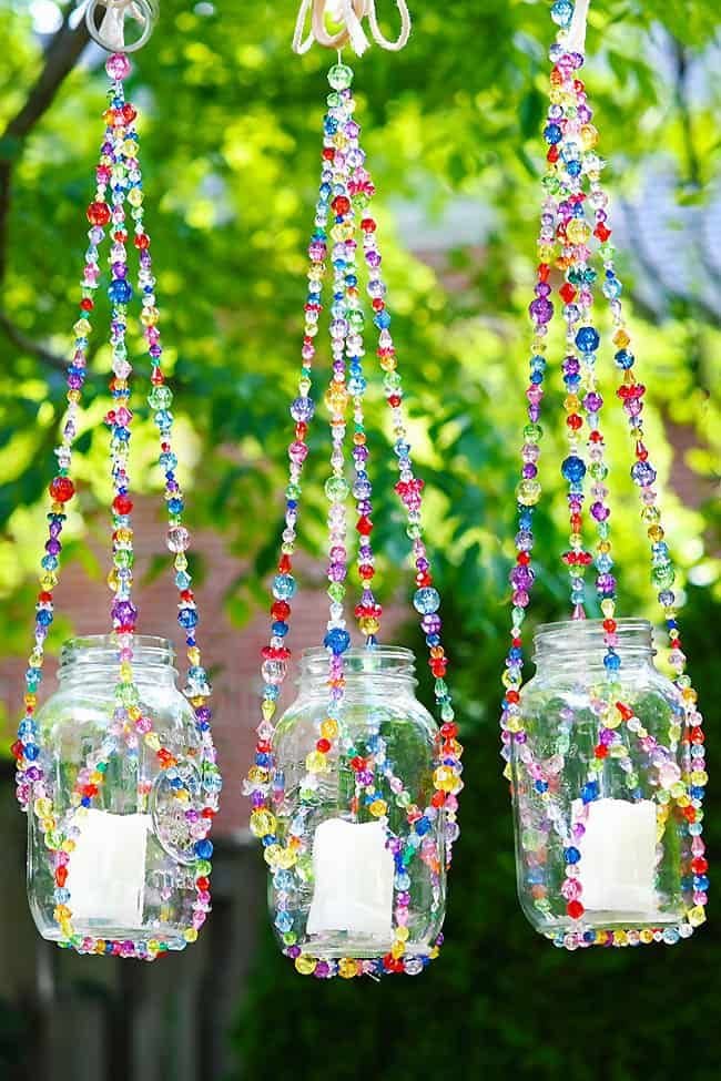 Radiant Beaded Mason Jar Lanterns