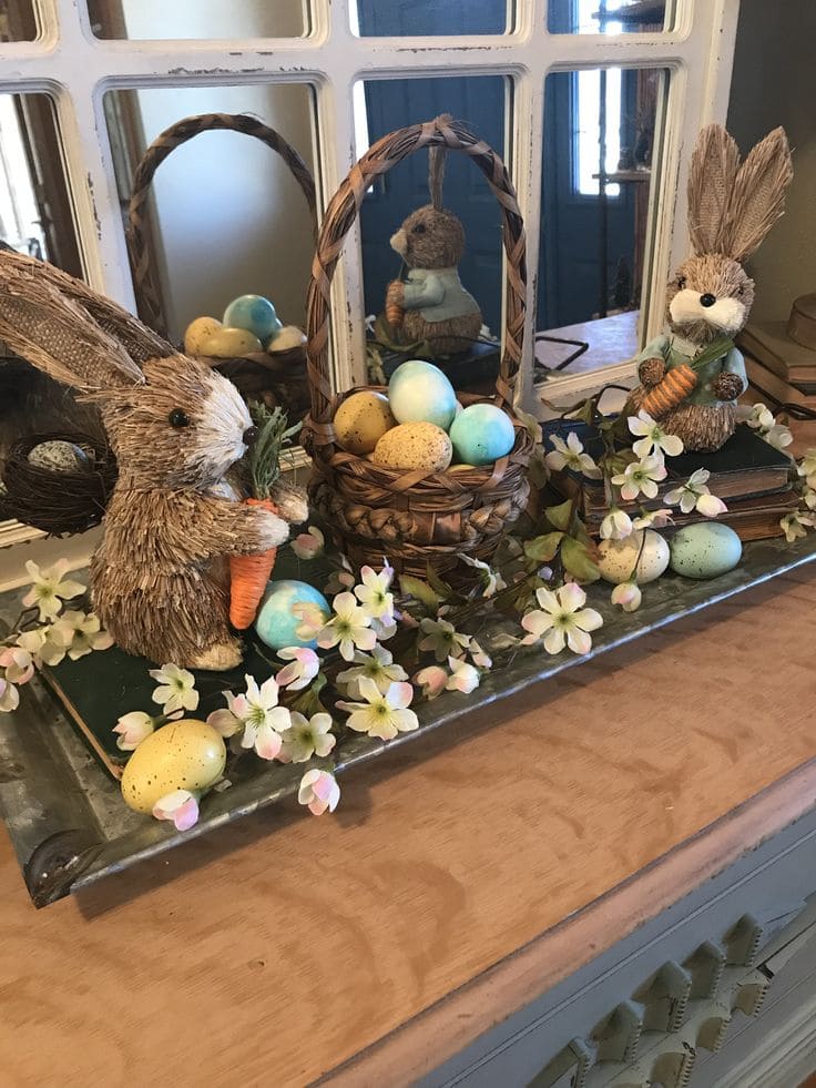 Whimsical Woodland Rabbit Basket Arrangement