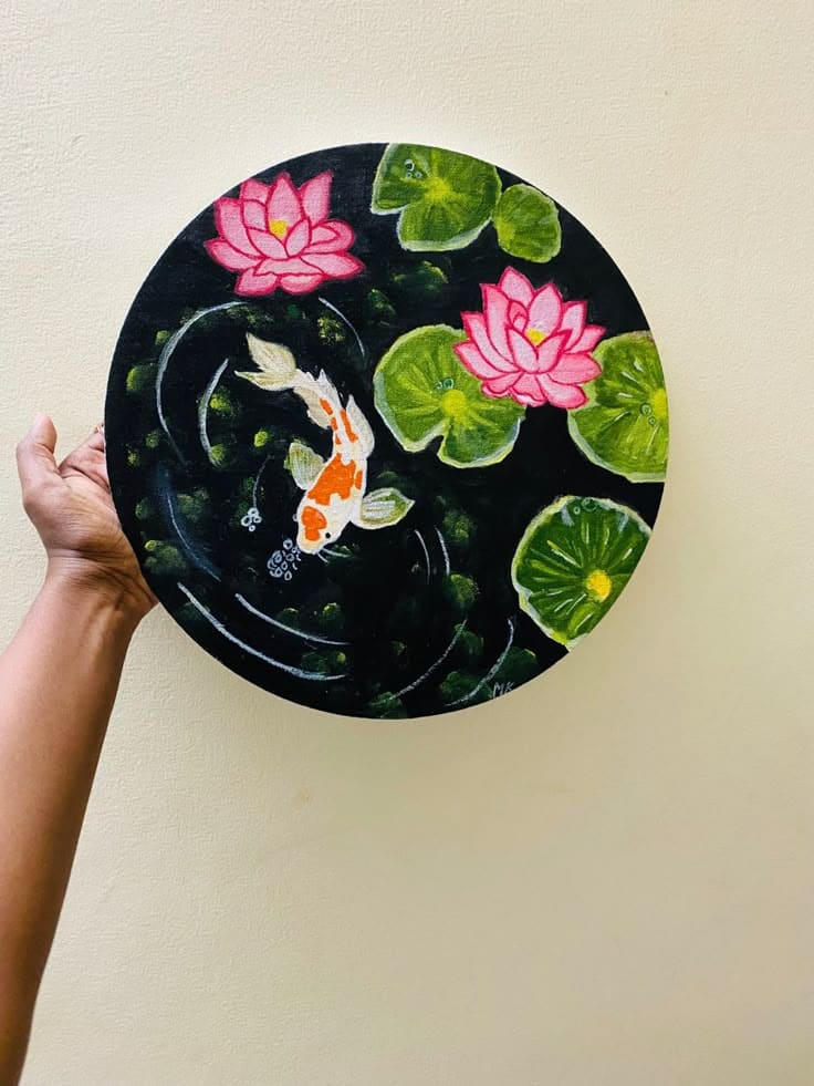 Serene Koi Pond Vinyl Painting