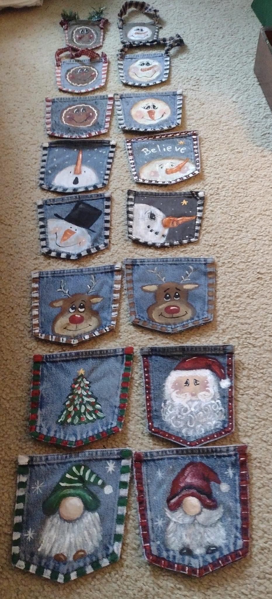 Hand-Painted Denim Pocket Ornaments