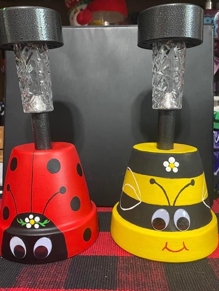 Playful Bee and Ladybug Flowerpot Lights