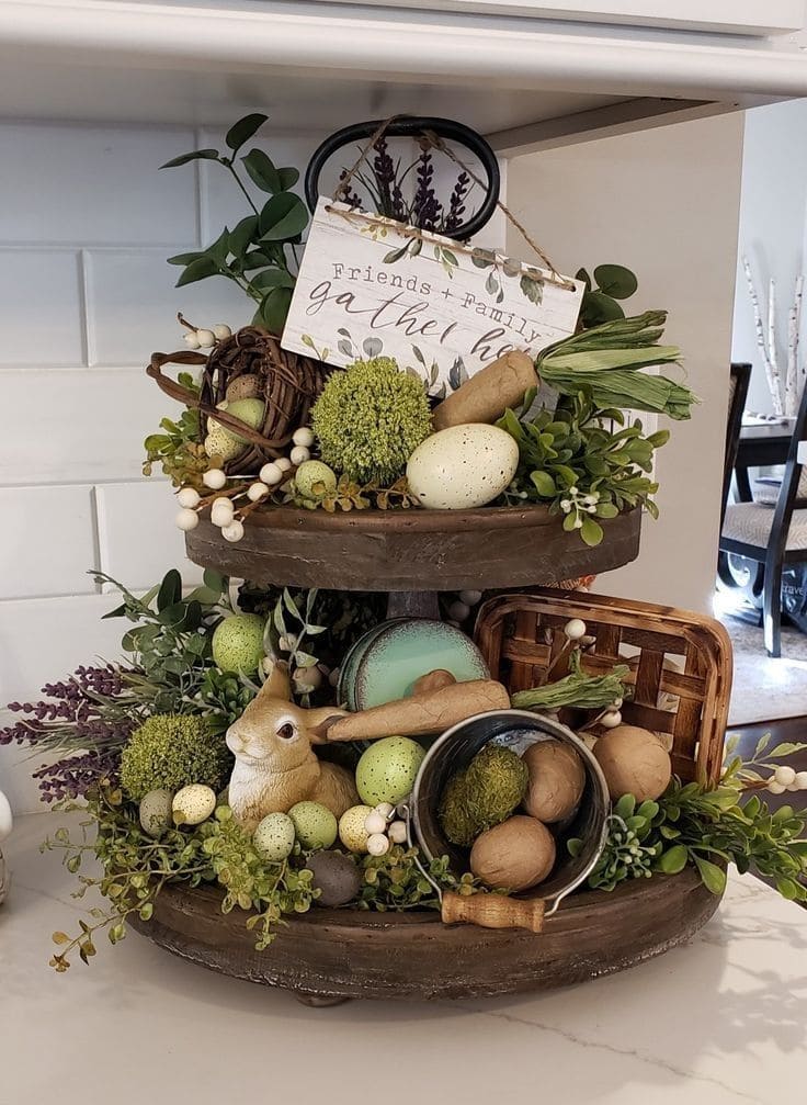 Rustic Tiered Tray Easter Charm